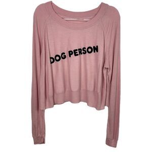 Wildfox Small Pink Waffle Knit Dog Person Felt Long Sleeve Top New Women